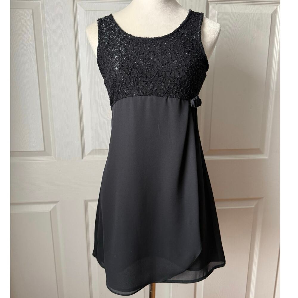 Vintage 90s Y2K My Michelle Black Sparkly Lace Babydoll Mini Dress Size 5/6